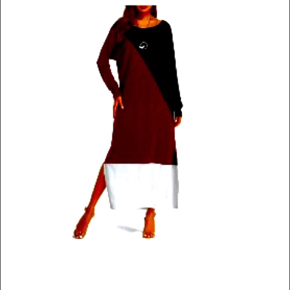 Patchwork Long Sleeve Maxi Dress